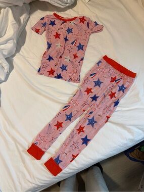 Kids Pink Star Print Pajama Set with Red Accents